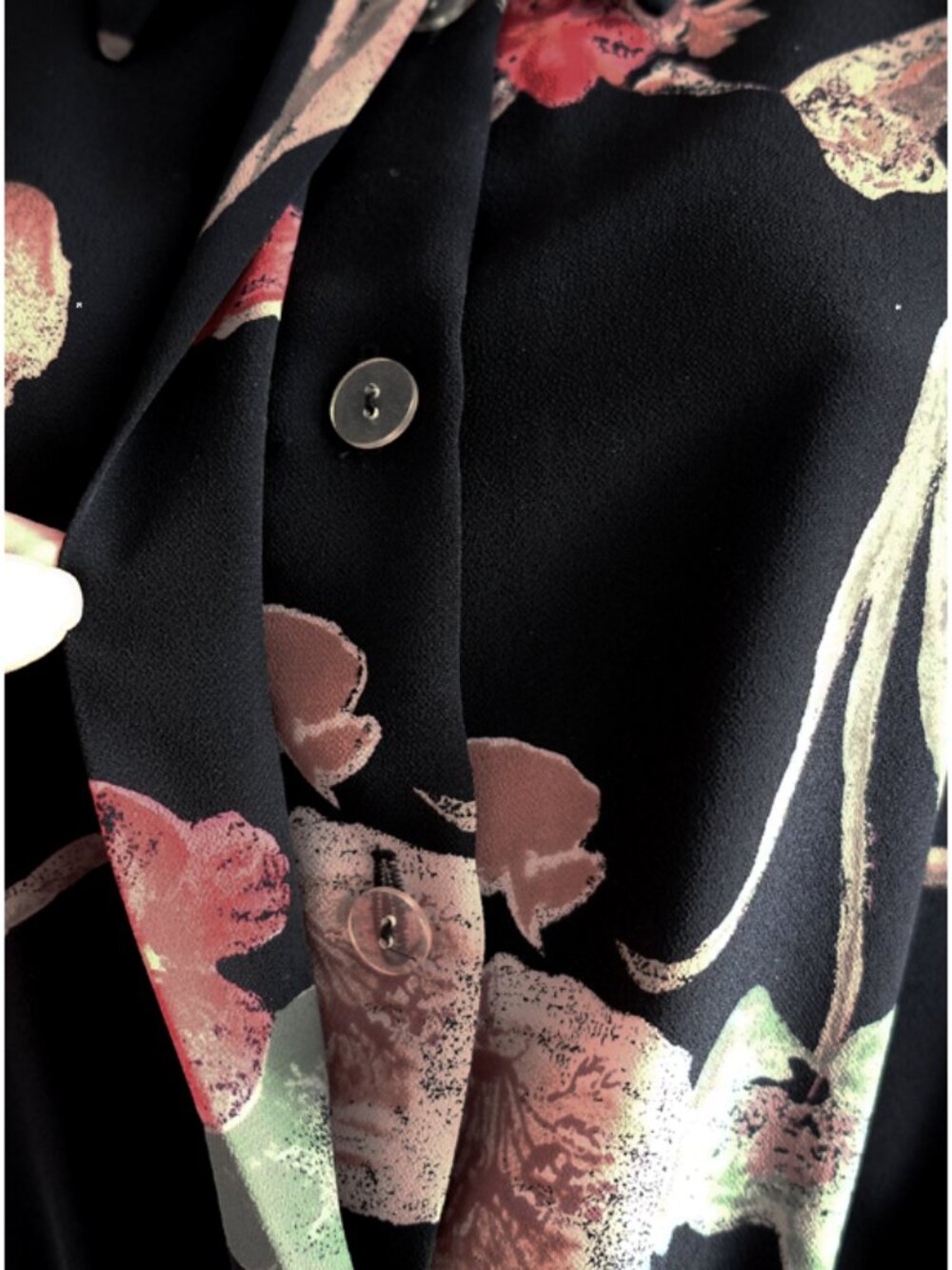 Beautiful vintage black and floral midi shirt dress by Randy Pantel - Picture 6 of 14